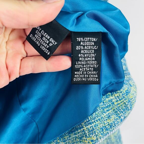 Ellen Tracy blue yellow tweed button preppy office blazer 10 - Picture 5 of 6